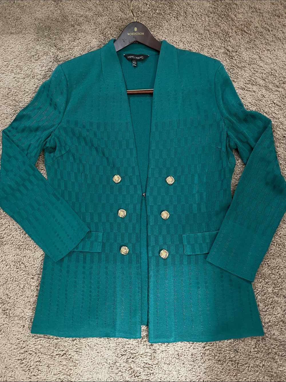 Ming Wang Collection Green Knit Double-Breasted Blazer Sz. L